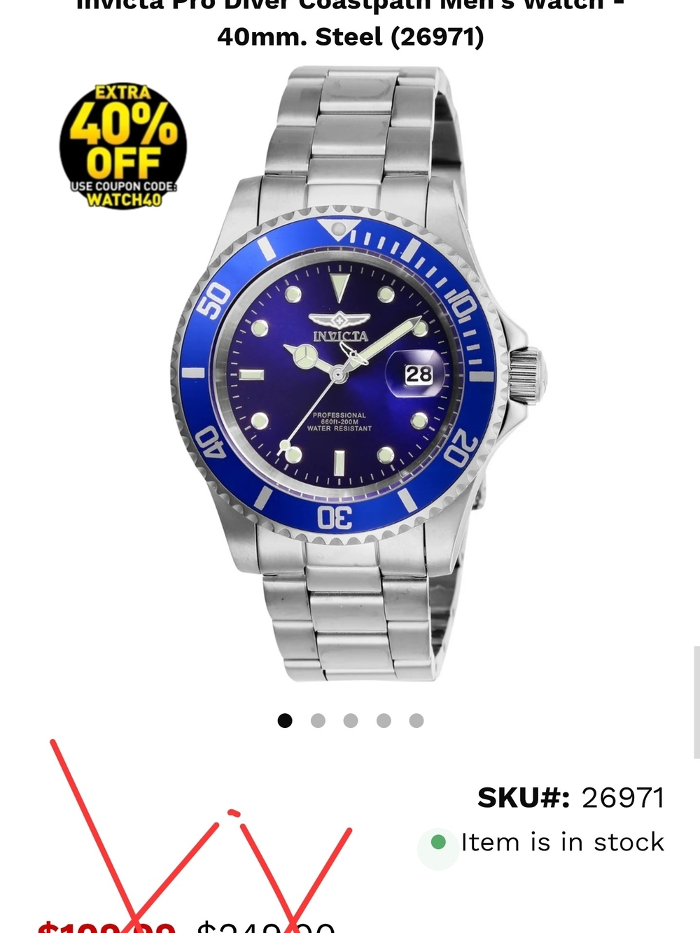 Invicta Silver Watch with Blue Dial and Bezel - Picture 4 of 9